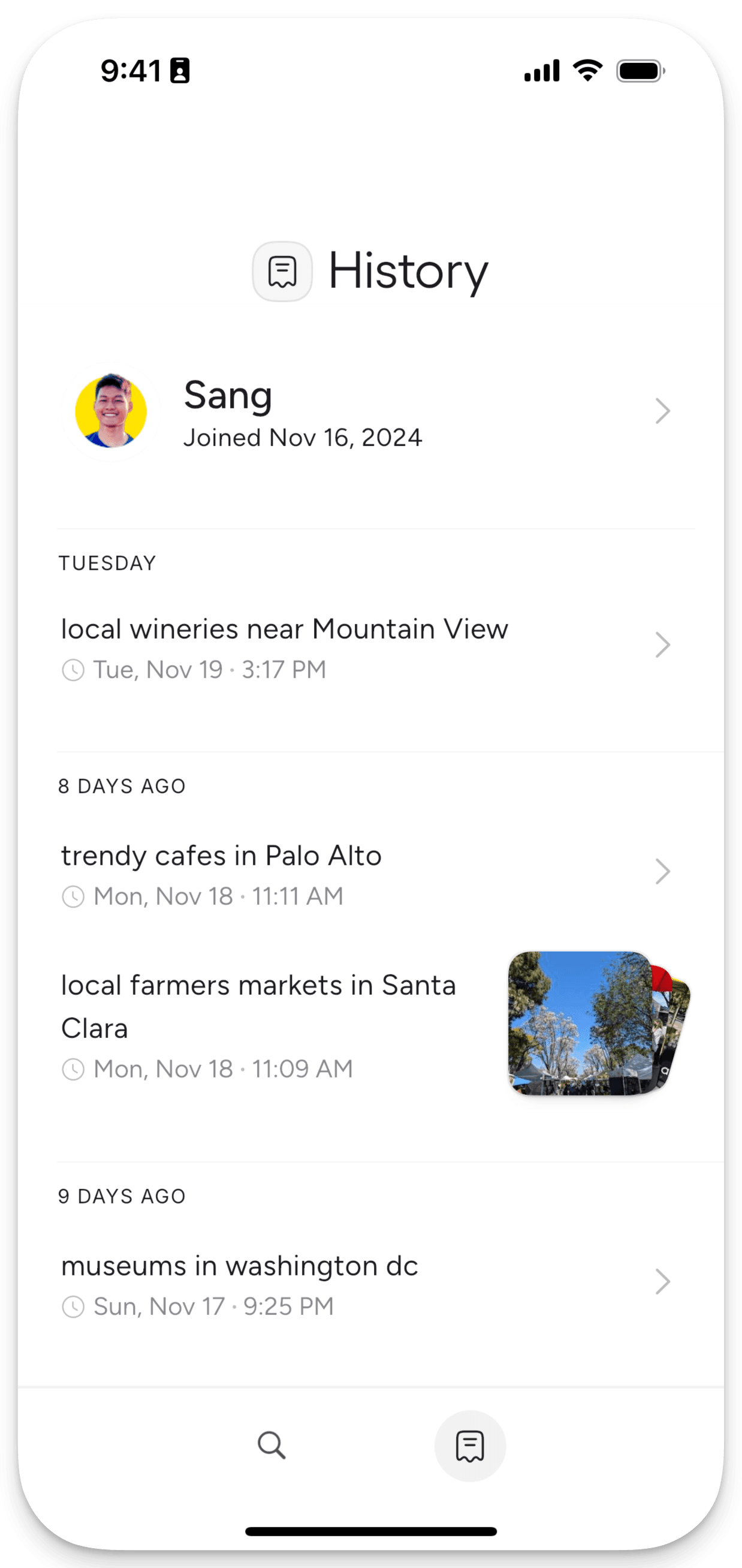 Access your search history to quickly revisit previous queries.