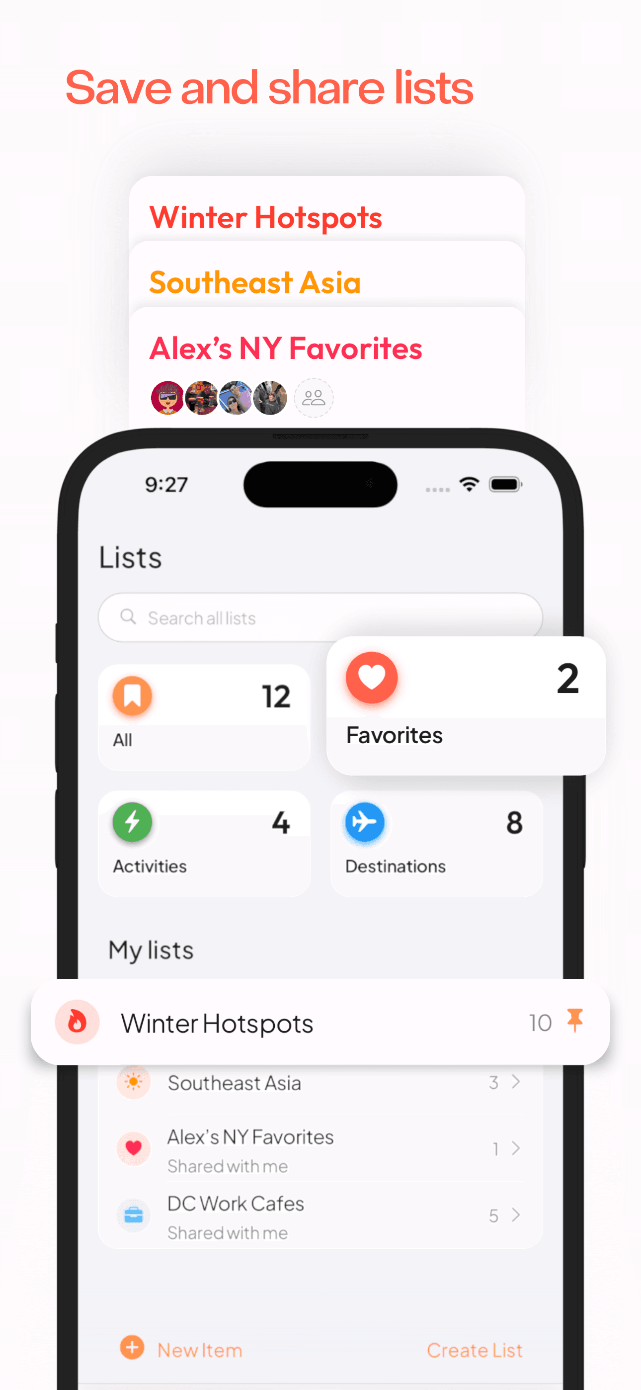 Organize your activities into lists inspired by iOS Reminders for easy management.